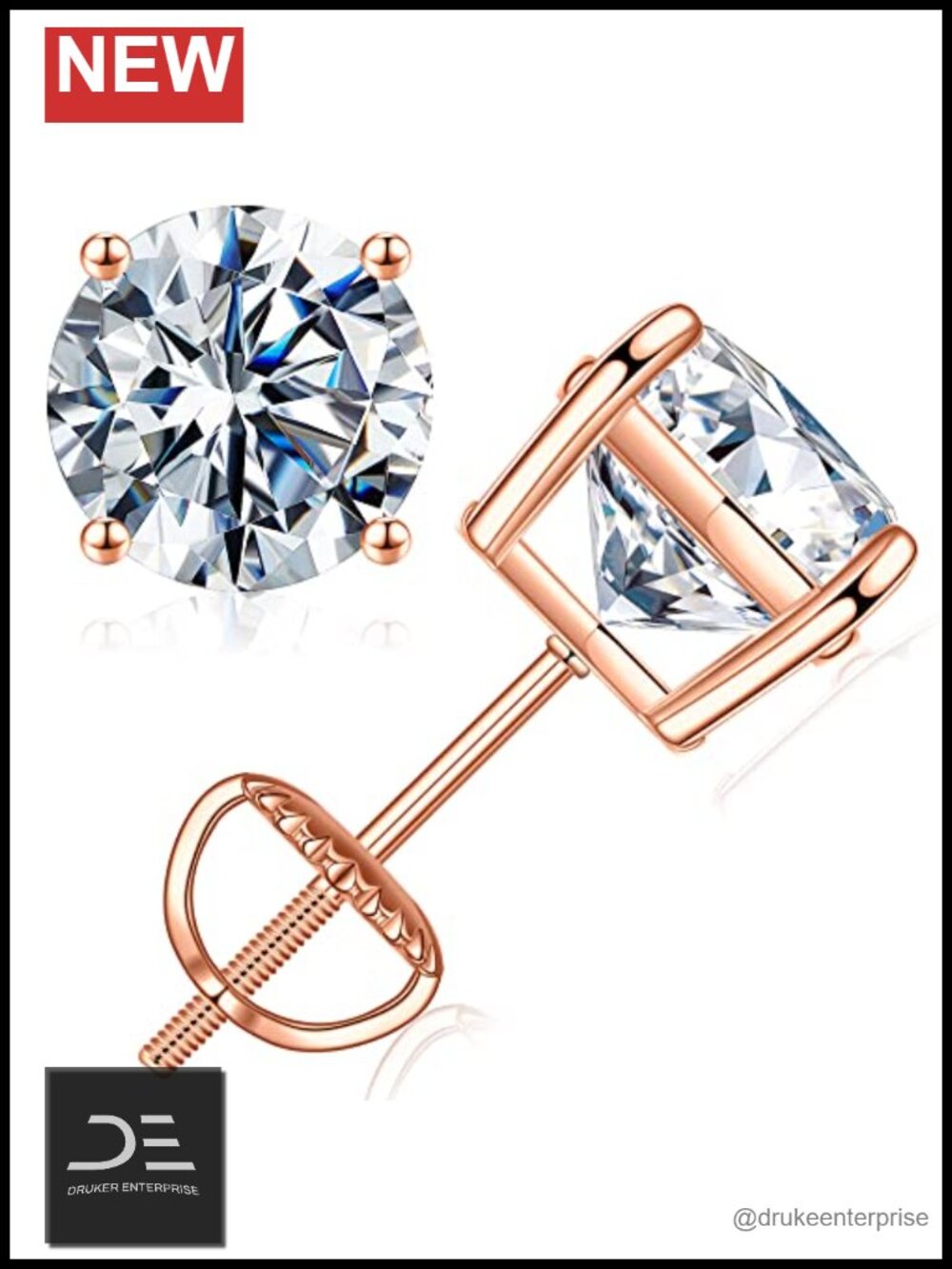 2ct Moissanite Stud Earrings 925 Sterling Silver Screw Back